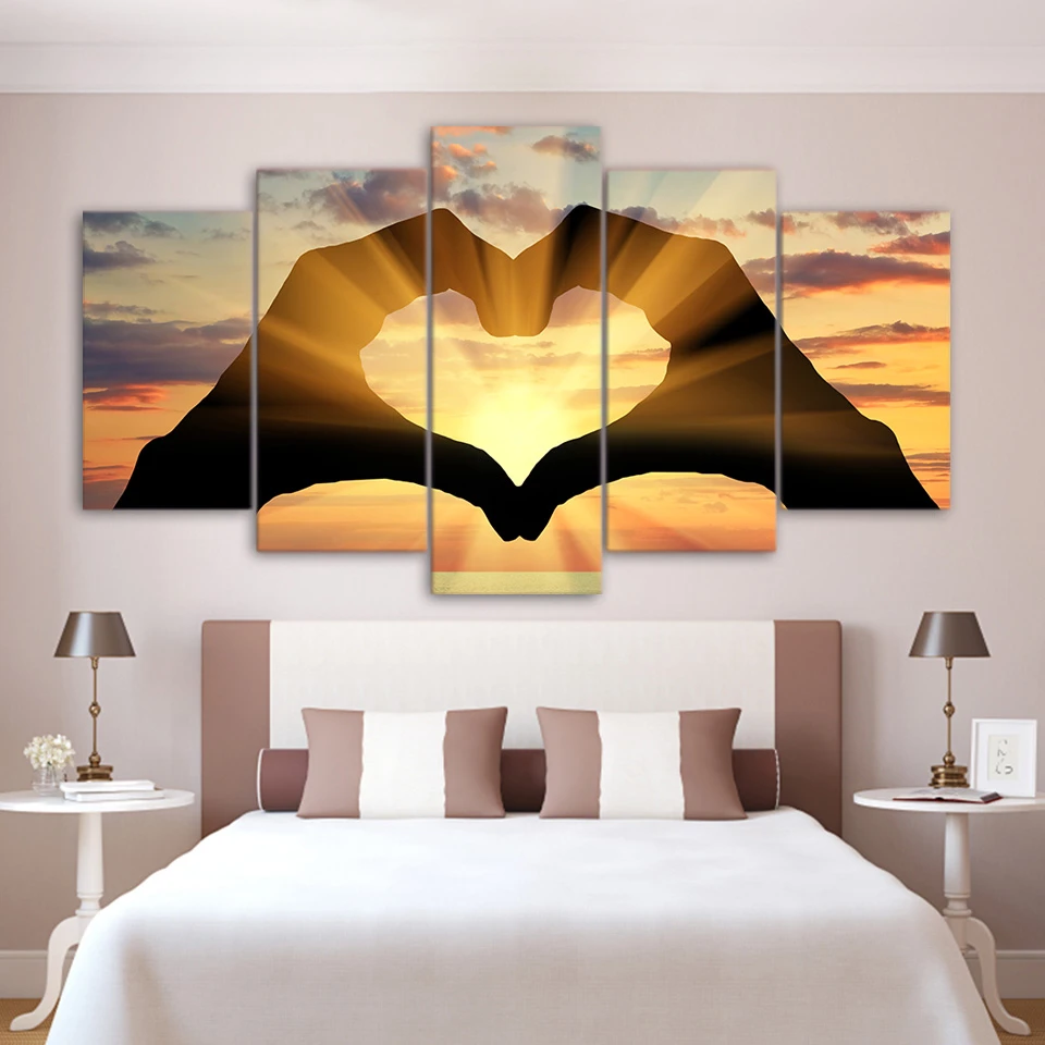 Wall Art 5 Pieces Canvas Painting Heart Shape Pictures Love Sunset Poster Hd Printed Home Decor Living Room Artwork Painting Calligraphy Aliexpress