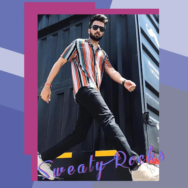 SweatyRocks Мужская рубашка в полоску с цветным блоком уличный с короткими рукавами рубашка на пуговицах модная повседневная мужская рубашка