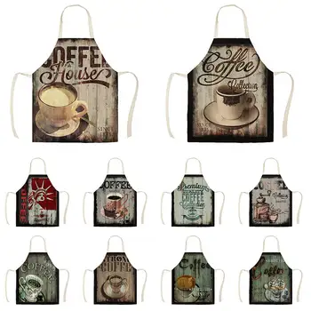 

Coffee Appliance Decorative Kitchen Aprons for Woman Man Home Cooking Baking Shop Cleaning Cotton Linen Apron WQ1509