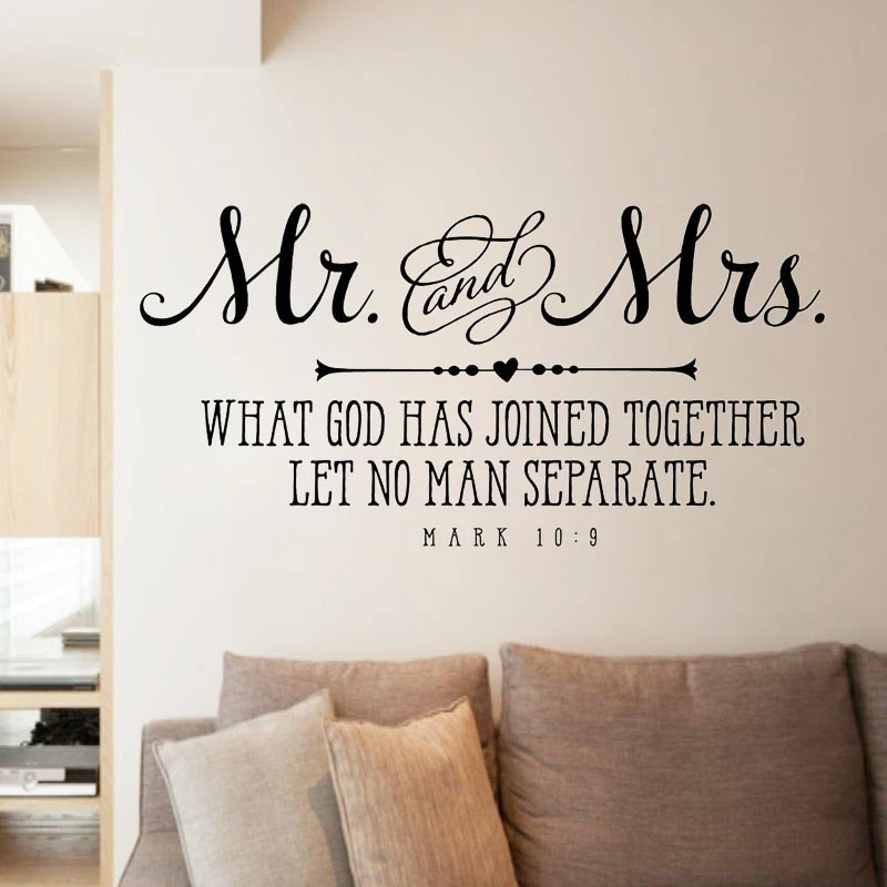 Autocollant Mural En Vinyle M Et Mme Citation Chretienne Verset De La Bible Sur L Amour Du Couple Decoration De Chambre A Coucher Sparadrap De Mariage Peintures Murales D Art Aliexpress