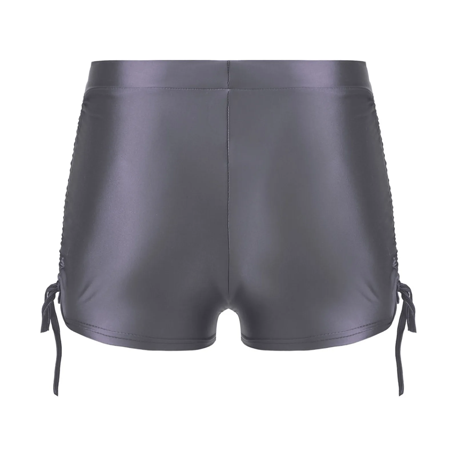 Womens Glossy Drawstring Shorts Ladies Casual Solid Color Stretchy Low Waist Hot Pants Gym Yoga Night Club Short Leggings