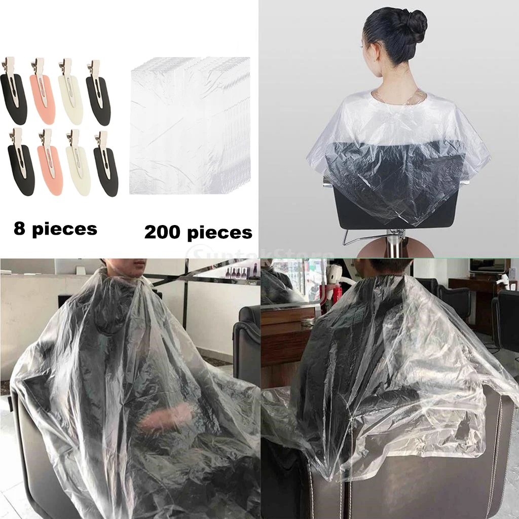 200PC Disposable Hair Cutting Solon Capes Gown w/ 8X No Bend Hair Bangs Clip