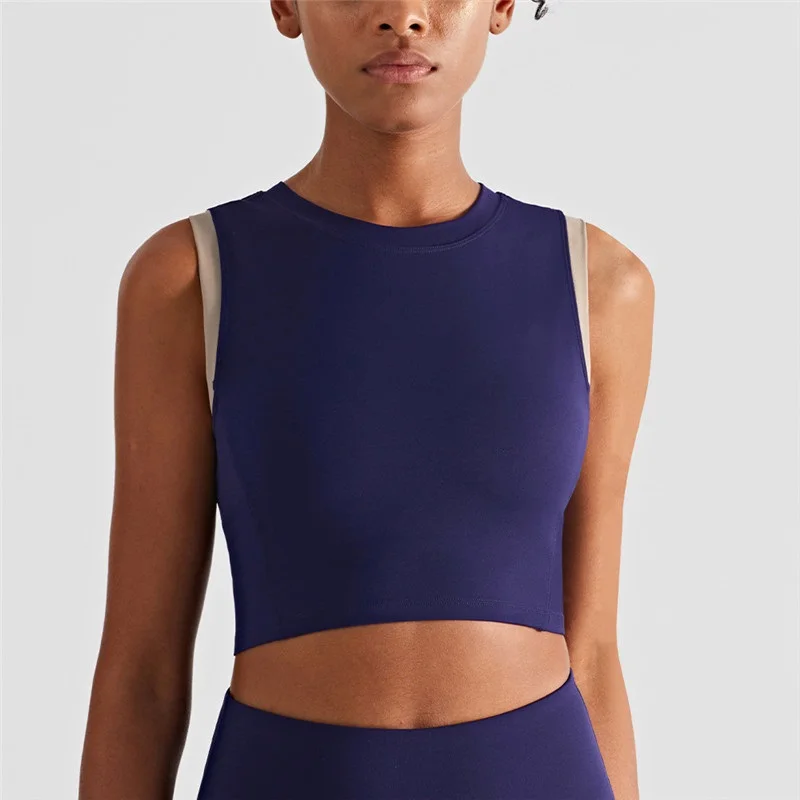 Women Fitness Bra Tights High-neck Panelled Sports Blouse Tight Sport Tank Top Gym Clothing Yoga Vest With Removable Chest Pad
