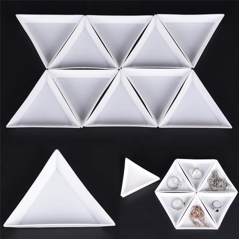 10 шт PP Треугольная пластина для ювелирных изделий, органайзер, пластиковый лоток, упаковка 7,2x6,3 см, Белые контейнеры для бисера, дисплей