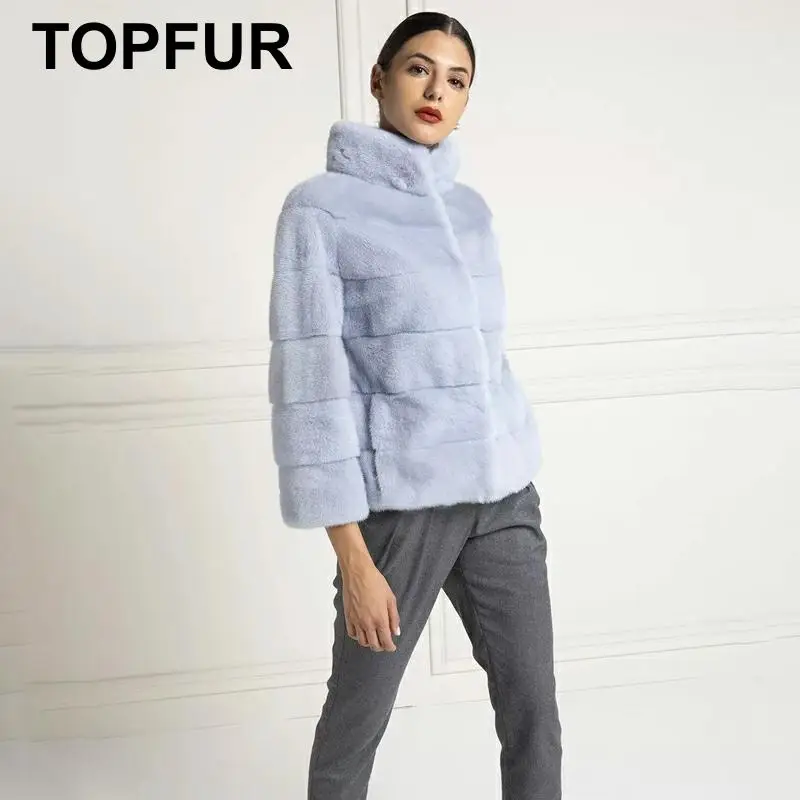 TOPFUR новая норковая шуба женская кожаная куртка зимнее пальто женская шуба из натурального меха с воротником размера плюс короткая куртка светильник синего цвета