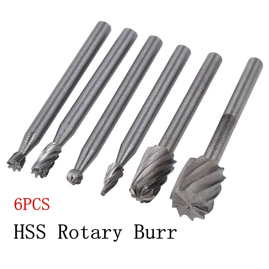 6PCS HSS Rotary Multi Tool Burr Routing Router Bit Mill Attachment Compatible for Dremel Electrical