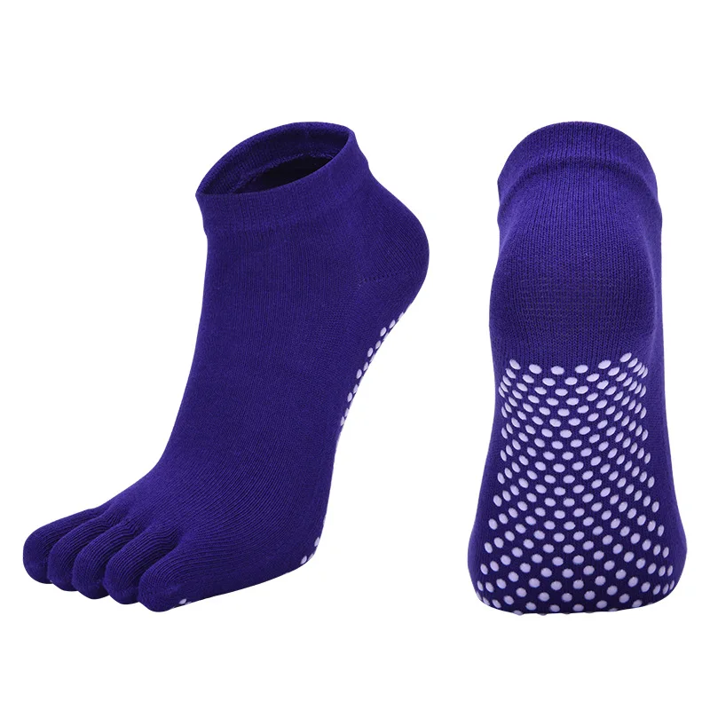 Лидер продаж, женские нескользящие носки для йоги, для фитнеса, для пилатеса, спортивные пальцы, зимние носки, носки для спортзала, яркие носки, эластичные хлопковые носки - Цвет: A-Purple