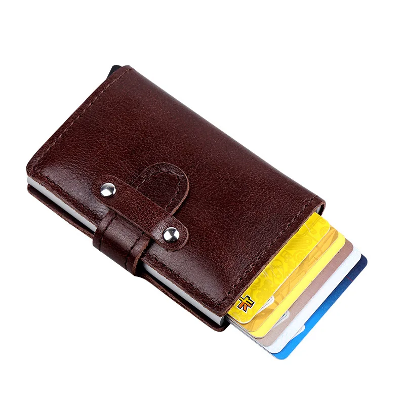 RFID Блокировка из натуральной кожи держатель для кредитных карт бизнес ID для мужчин держатель для карт кошелек Противоугонный держатель для карт алюминиевая коробка для карт
