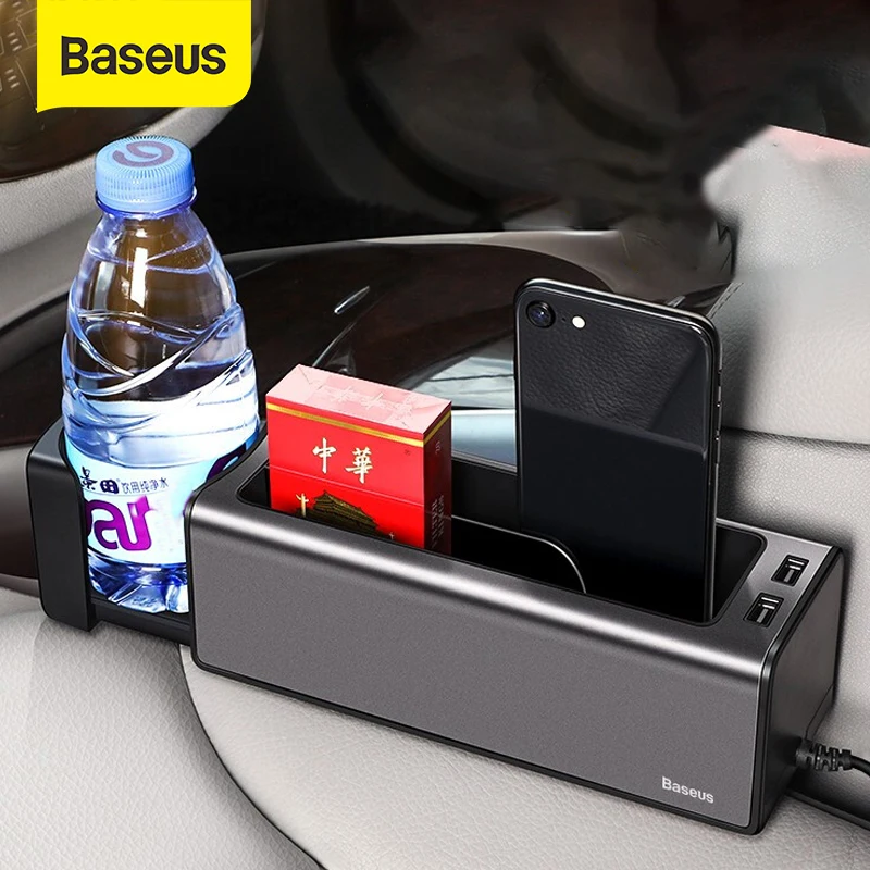 Baseus Car Seat Organizer Metal Auto Storage Box Pocket With Dual USB Ports For Car Cup Phone Holder Seat Gap Organizer Gadgets