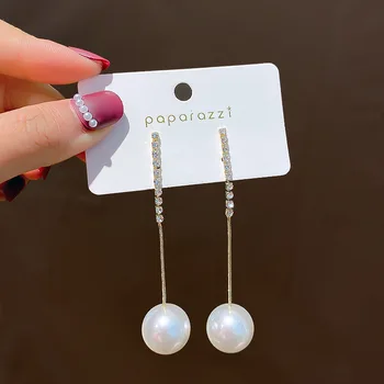 

925 Silver South Korea Online Celebrity Earrings Elegant Ear Stud New Style Pearl Earrings Long Cool Simple Tassels Ear Stud