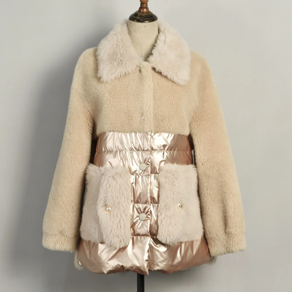 Light Yellow Зимнее пуховое пальто из натуральной шерсти, Женская куртка с натуральным мехом, модные пальто на молнии с длинным рукавом S7580 - Цвет: Light Yellow