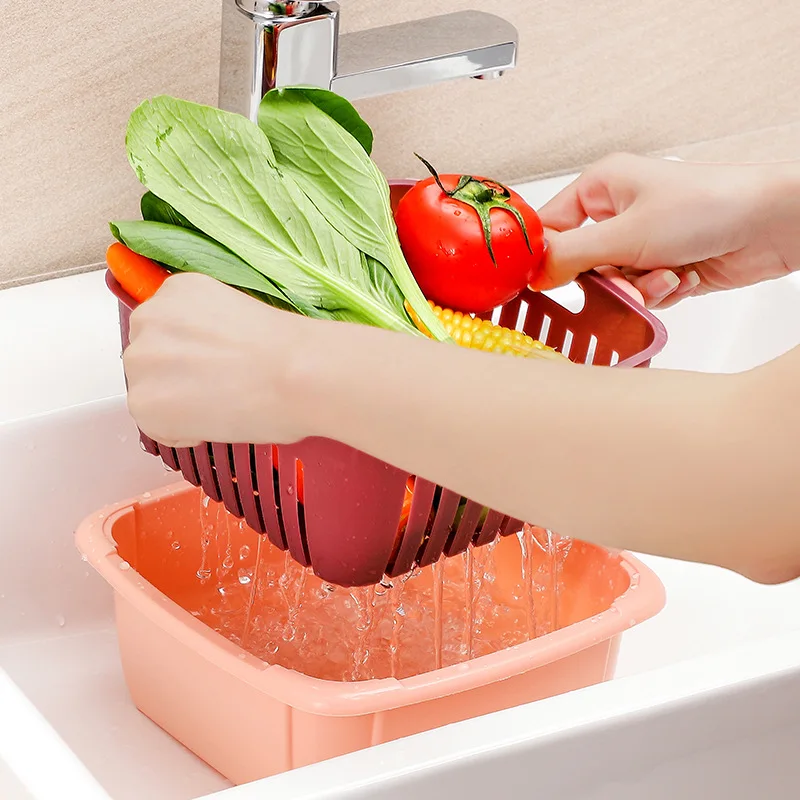 ZOTOBON Double-layer Drain Basket Separation Storage Basket PP Wash Fruit Basket Kitchen Accessories Strainer Storage Basket M94