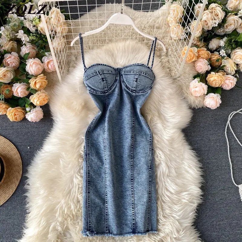 Женское платье из джинсовой ткани ZQLZ повседневное винтажное пляжное мини без
