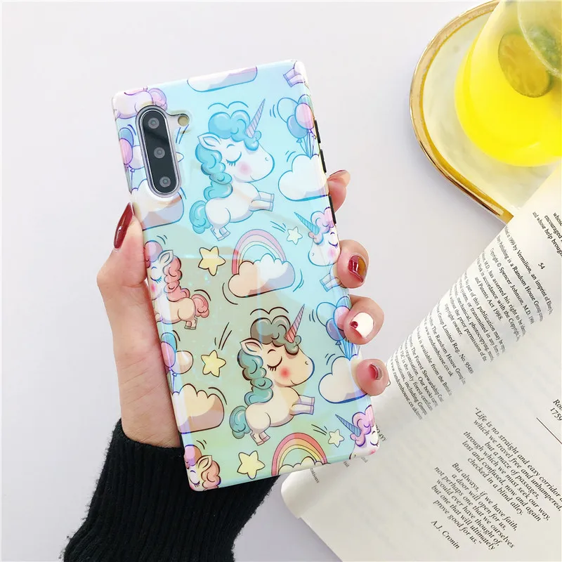 Милый телефон с единорогом чехол для samsung Note 10 plus 9 8 S10 E S8 S9 plus задняя крышка модный мультяшный лазерный голубой луч мягкий чехол s Capa