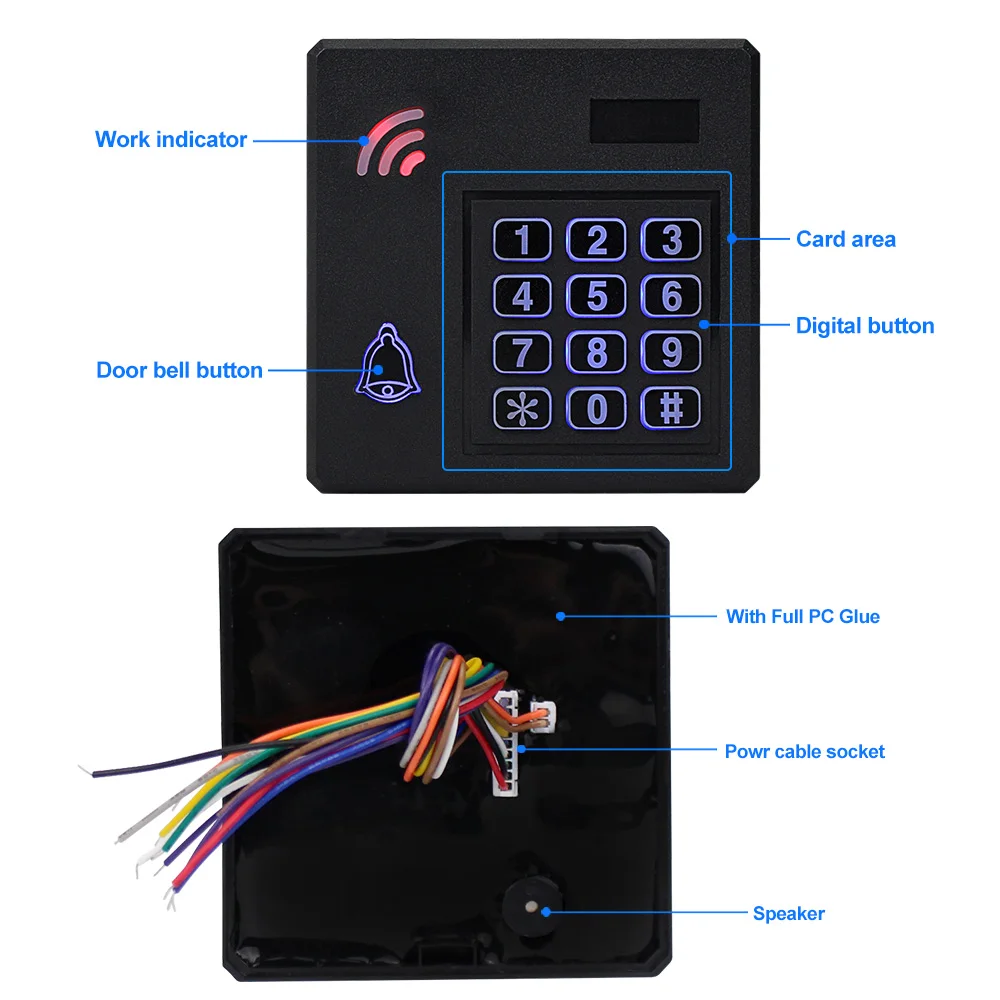 Access Control Keypad DC12V IP68 Waterproof Access Control Keypad Outdoor RFID Access Controller Door Opener System Electronic EM4100 125KHz Key Cards
