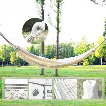 

200x 80Cm White Canvas Pure Cotton With Lace For Indoor And Outdoor Leisure Camping Photography Hammock Swing Without Rod