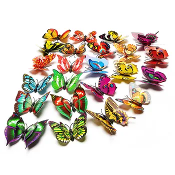 

3D Mixed Color Double Layer Artificial Butterflies With Magnet Three-dimensional Wall Stickers Creative Home Decoration