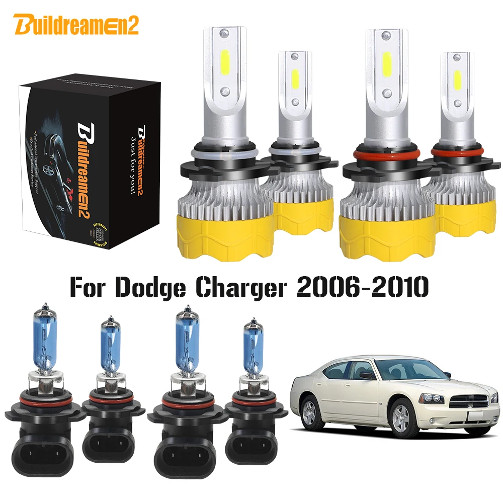 Buildreamen2 4 X Car Headlight High Low Beam 9005 9006 LED Halogen Headlamp Light 12V For Dodge Charger 2006 2007 2008 2009 2010 |