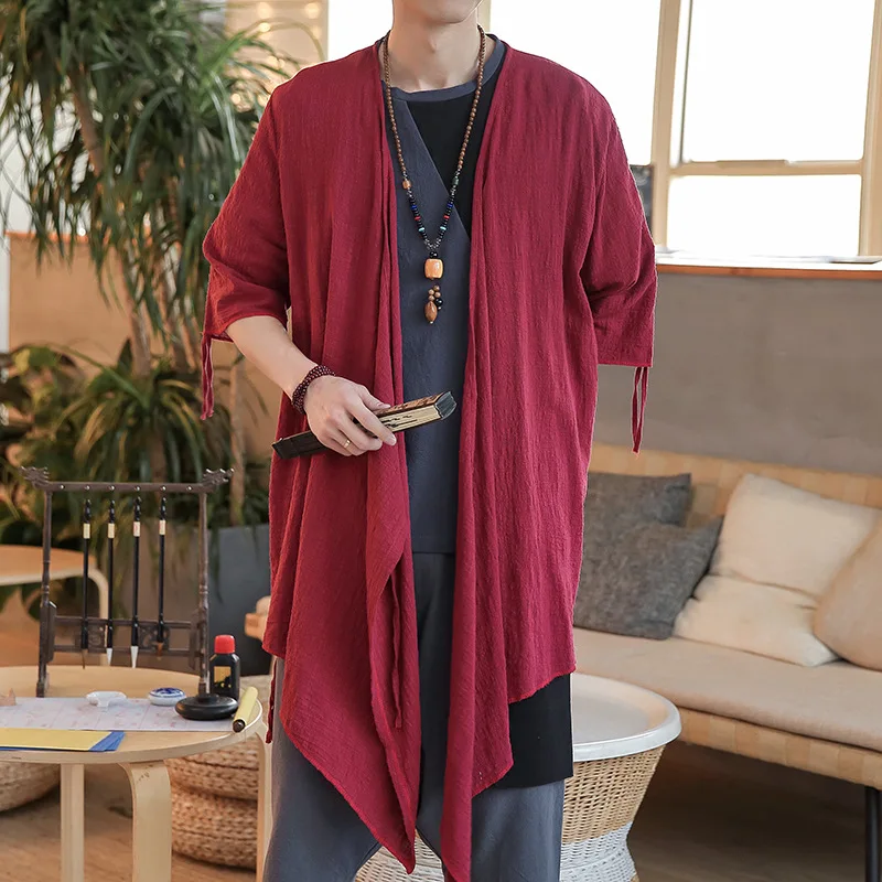 

2019 Spring New Style Chinese-style Cotton Linen Trench Coat Men's Retro Spring And Summer New Style Ethnic-Style Coat Clothing