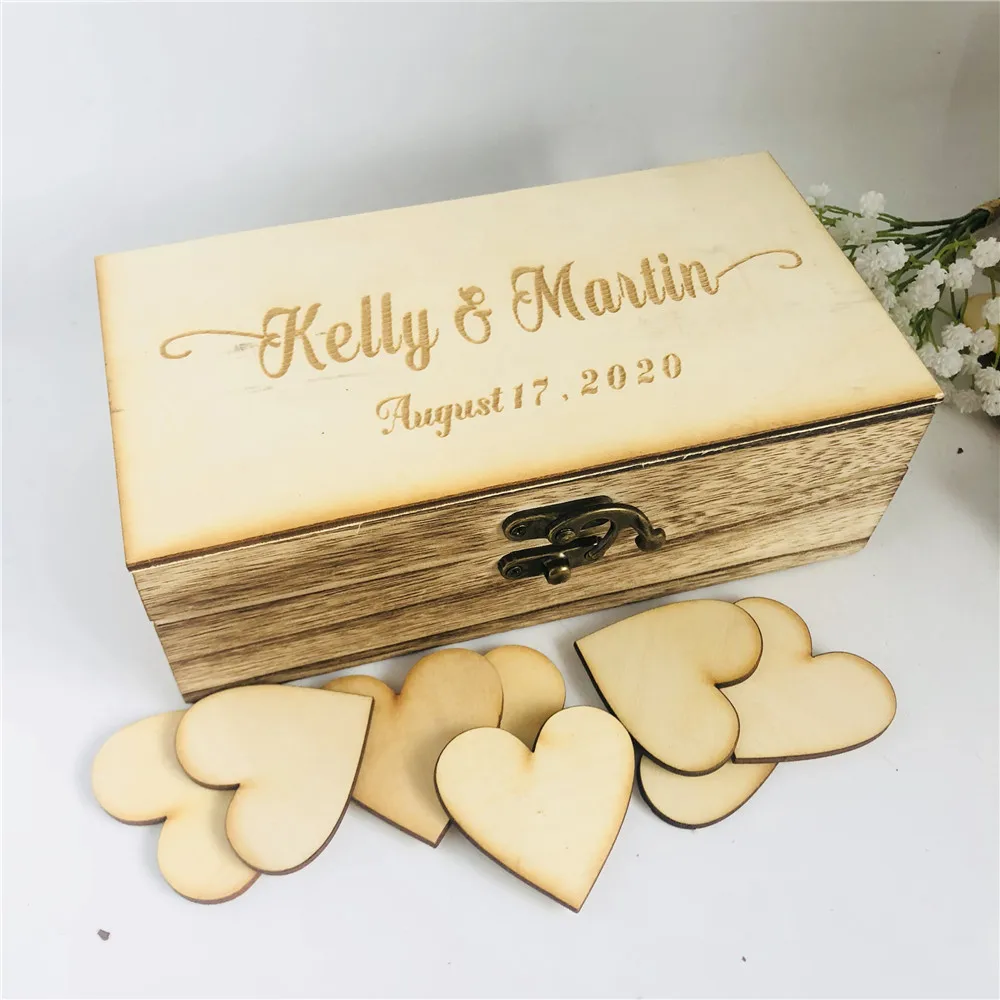 Персонализированная Свадебная Гостевая книга с сердечками на заказ Mr& Mrs деревянная Альтернативная коробка на память деревенская Выгравированная Свадебная коробка желаний