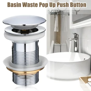 

Bath Overflow Hole Push Button Pops up Clack Waste Plug Zinc Alloy Click Slotted Basin Sink Tap Drain