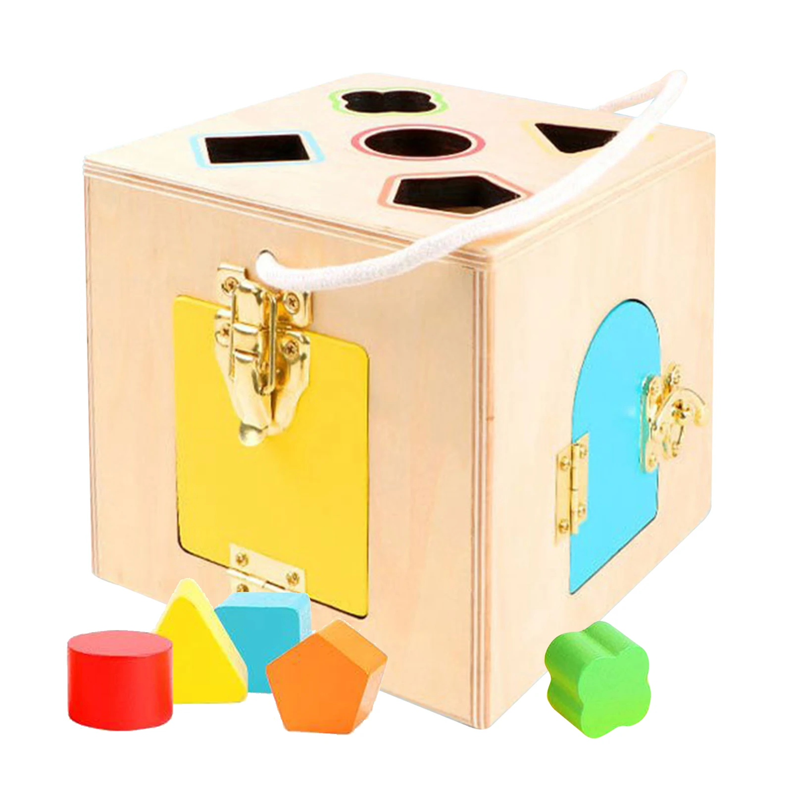Wooden Lock Box 4 Different Locks Mechanisms Puzzle Game Matching Game for Toddler Kids