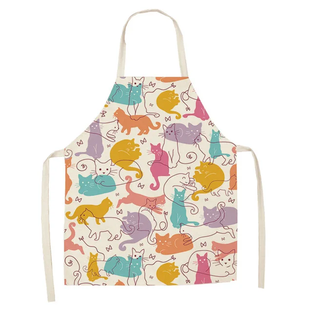 1 Pcs Kitchen Apron Cute Cartoon Cat Printed Sleeveless Cotton Linen Aprons for Men Women Home Cleaning Tools WQTF28