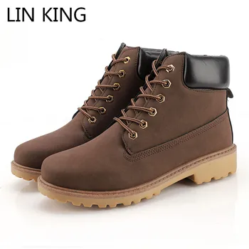 

LIN KING New Warm Fur Men Lace Up Short Boots Waterproof Winter Work Safety Boots Non Slip High Top Unisex Lovers Outdoor Boots