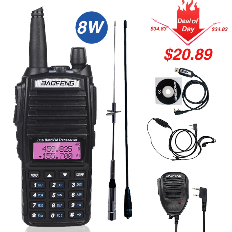 Top Buy mMAhF Echt 8W Baofeng UV 82 Walkie Talkie 10km uv 82hp Zwei Weg Radio UV82 VHF UHF Dual Band Transceiver Jagd tragbare CB Ham Radio