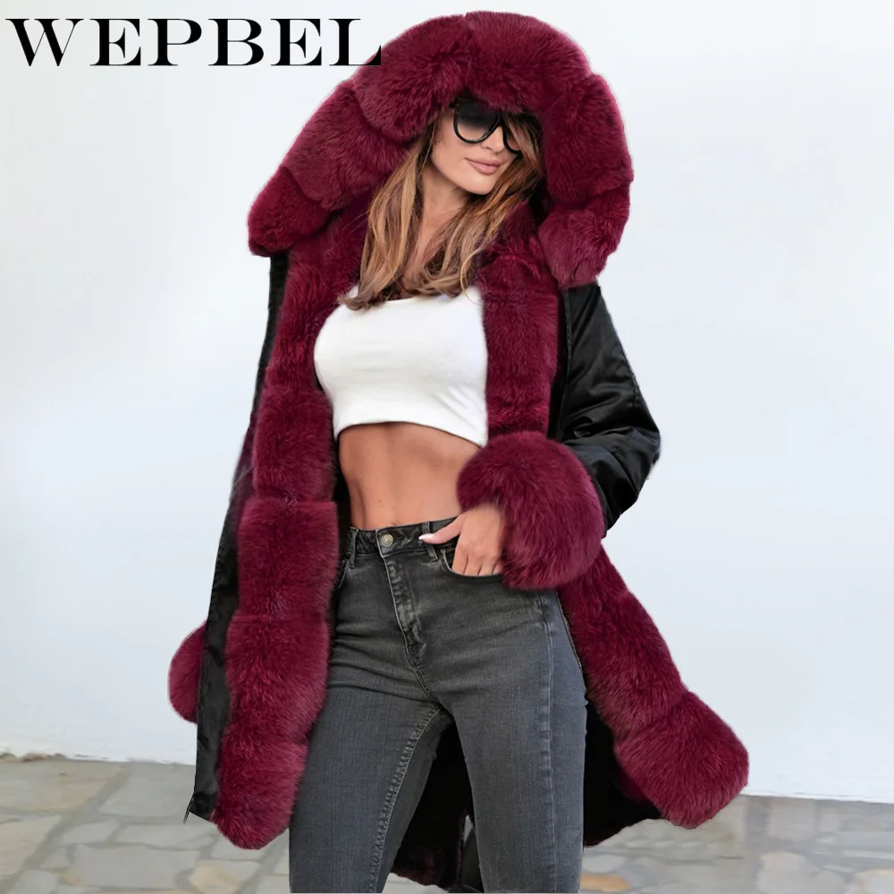 WEPBEL, женская мода, повседневная, длинный рукав, мех, с капюшоном, свободные парки, зима, осень, новинка, толстая, теплая, для девушек, длинная парка