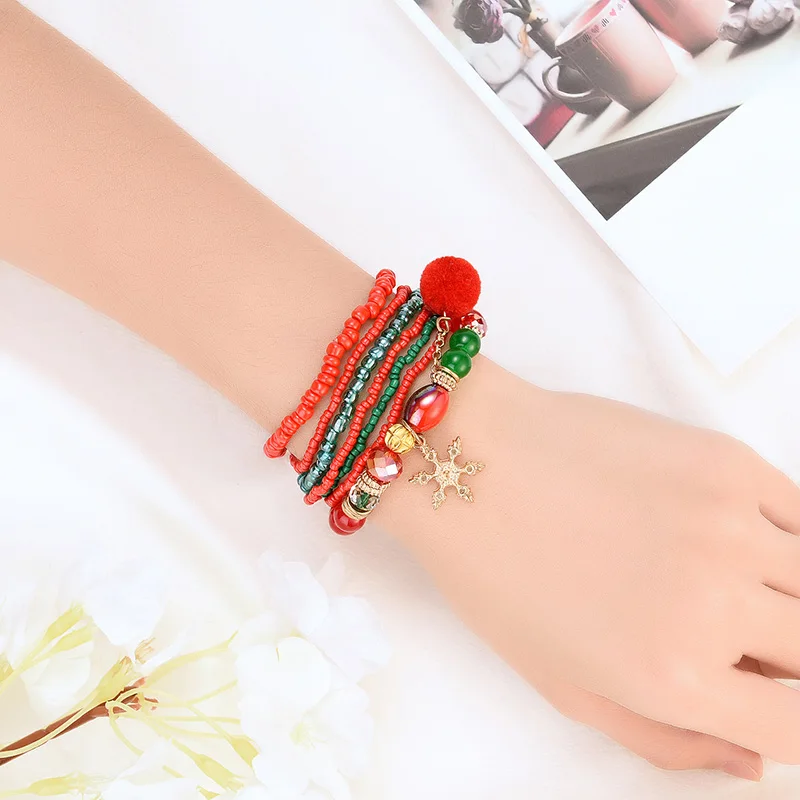 X браслет для женщин Рождество многослойный браслет плюшевый шар снежинка ювелирные браслеты и кулоны вечерние подарок для девочки