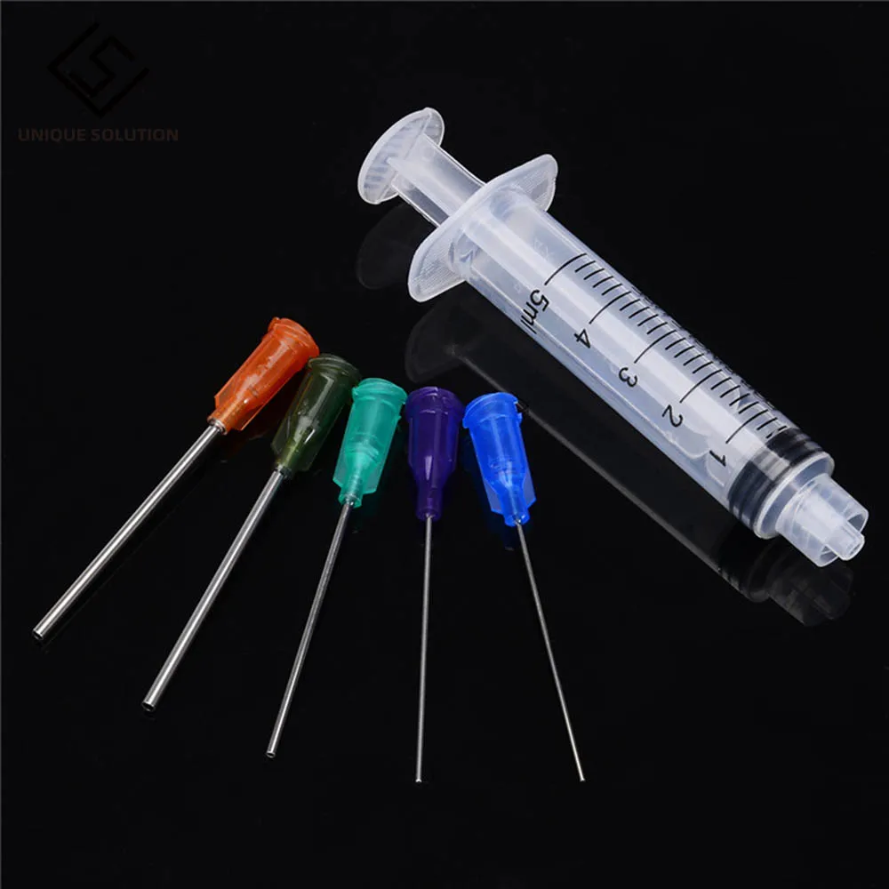 5Pcs 5ml Syringe Crimp Sealed Blunt Chemical Needle Tips For Liquid Glue Oil Ink 3