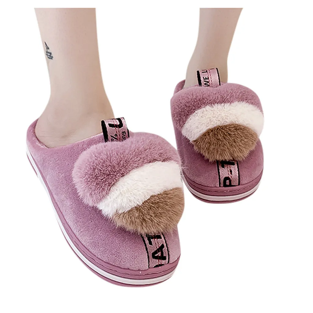 Cute Heart Fur Slides Women Winter Furry Slippers Ladies Warm Indoor Shoes Soft Plush Lovely Female Thermal Home Slippers#YL5