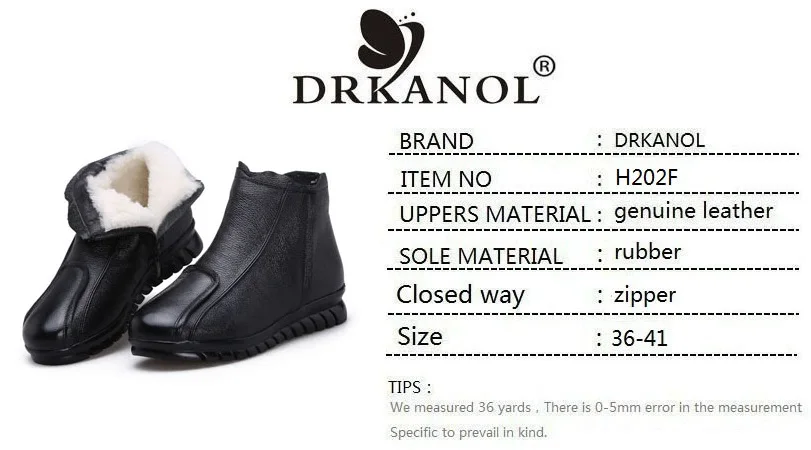 DRKANOL/ботинки из натуральной кожи; зимние женские теплые ботинки; классические черные женские ботильоны на плоской подошве; зимняя теплая обувь; ботинки на меху с шерстью