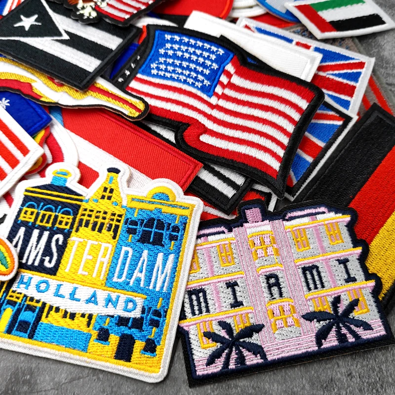 National Flag Patches Embroidery For T-Shirt Iron On Appliques Clothes Jeans Stickers Badges Country The Stars And Stripes