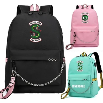 

Riverdale South River Movie USB Backpack School Book Bags Fans Travel Bags Laptop Chain Backpack Headphone USB Port Mochilas