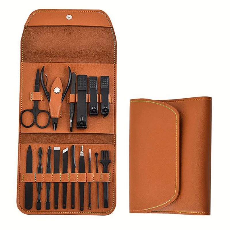 16pcs/Set Stainless Steel Manicure Pedicure Nail Clipper Cutter Travel Grooming Tool with Leather Case Hot Sale | Красота и здоровье