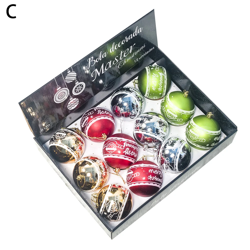 12Pcs/Set Shatterproof Santa Deer Print Christmas Balls Xmas Tree Hanging Decor Gift Christmas and other festival decoration