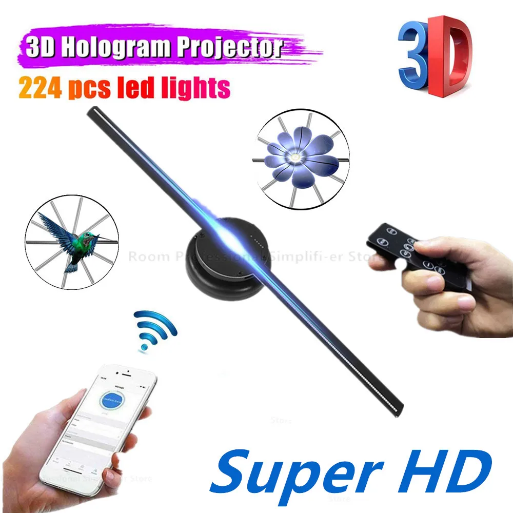 Wi-Fi 3D голографический проектор светодиодный вентилятор рекламный дисплей