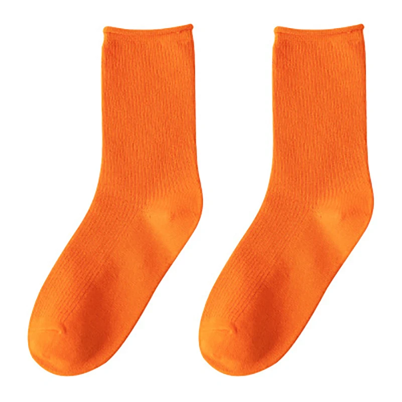 orange Хлопковые однотонные цветные яркие вертикальные завитые женские носки без пятки корейские свежие женские высокие носки ворсовые Носки - Цвет: orange