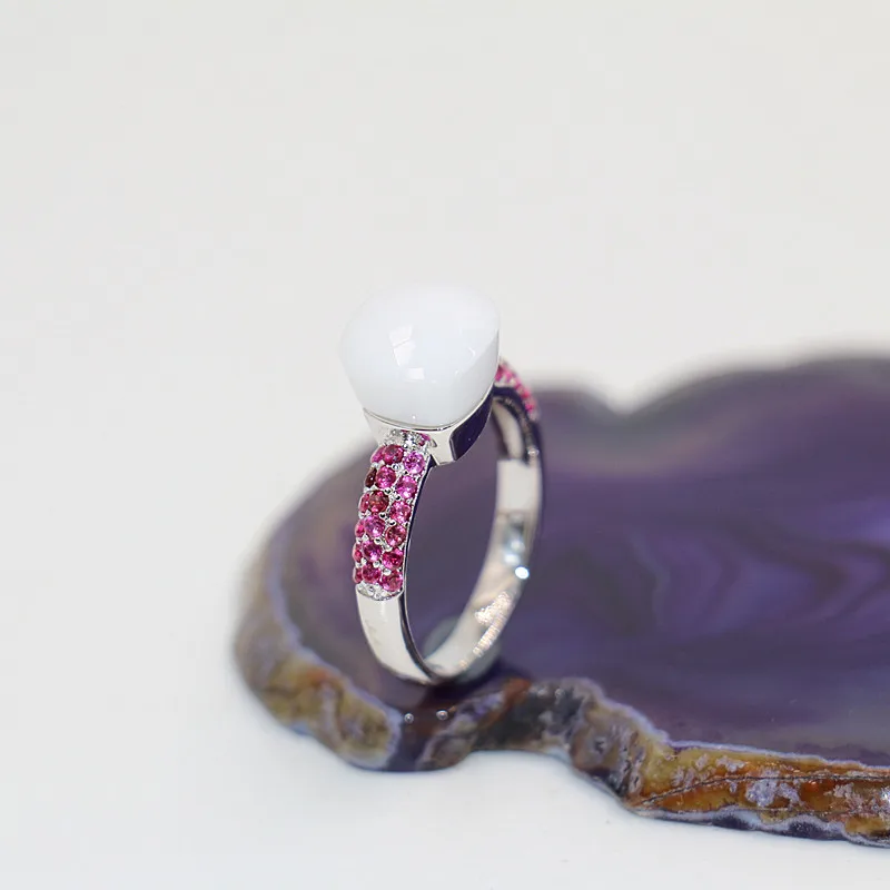 

2021 Fashion Summer Stlye Jewelry Of White Chalcedony With Red Zircon 18K White Gold Plated Ring For Friends Best Festival Gifts