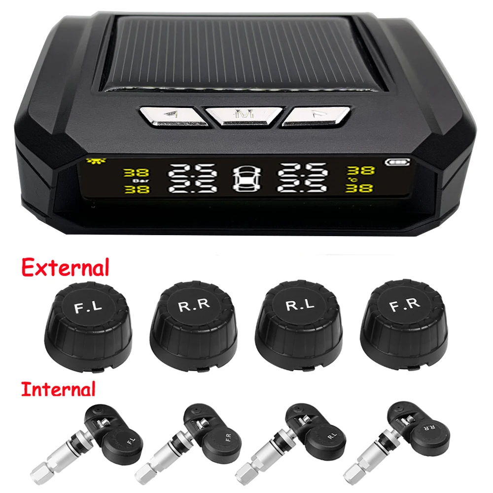 Солнечная TPMS AN-05 автомобильная система контроля давления в шинах Солнечная энергия цифровой ЖК-дисплей Автомобильный датчик контроля давления в шинах TPMS 4 датчика