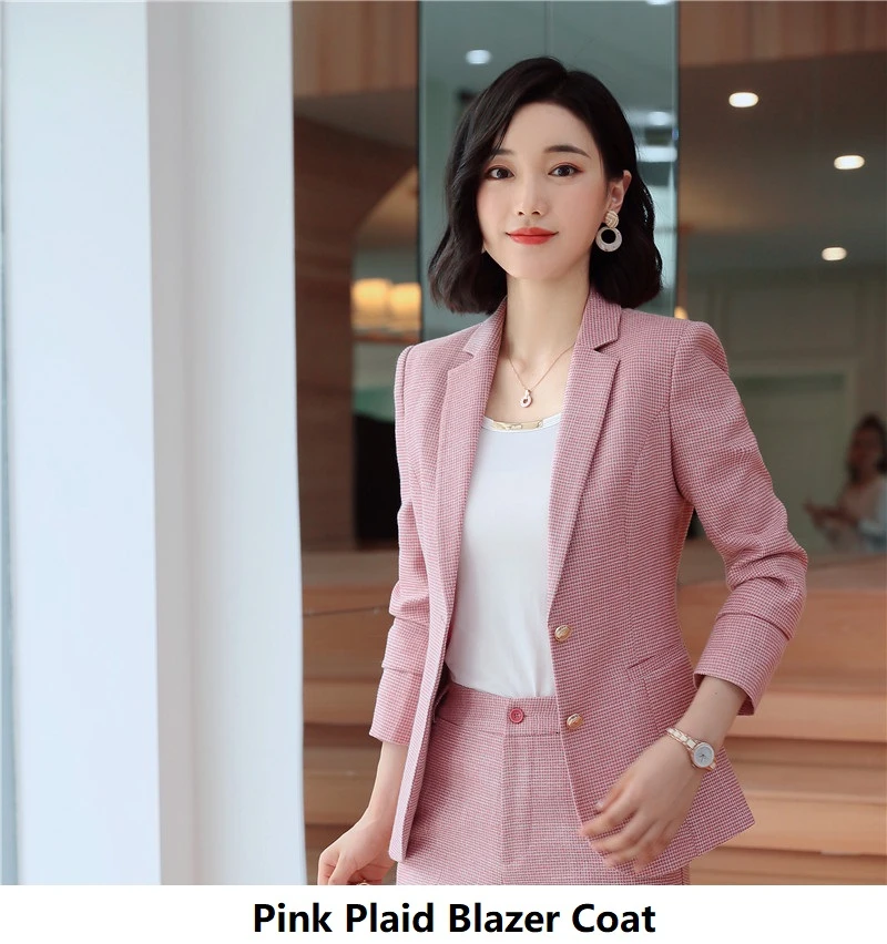 Pink Plaid Новинка Розовый плед формальные OL стили с длинным рукавом Пиджаки Куртки пальто для женщин Бизнес Рабочая одежда осень зима Blaser пиджаки - Цвет: Pink Plaid