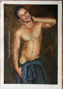 

Exquisite 100% handmade oil painting on canvas male nude handsome men handmade painting 24"x36"