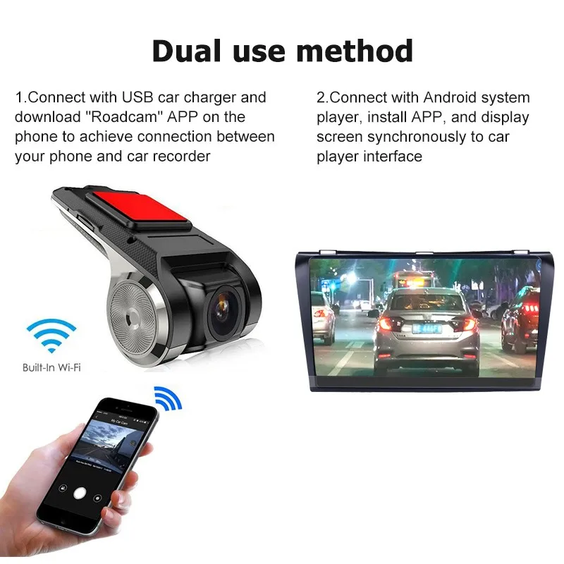 backup camera mirror Car Dash Cam Wifi USB 2 In 1 1080P 170 Degree Wide Angle Dash Camera DVR ADAS Dashcam Android DVR Auto Recorder Night Version yi smart dash camera