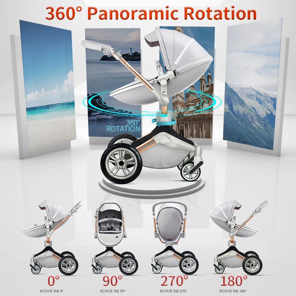 Hot Mom Baby Stroller 3 in 1 travel system with bassinet and car seat，360° Rotation Function children stroller,Luxury Pram F023 3