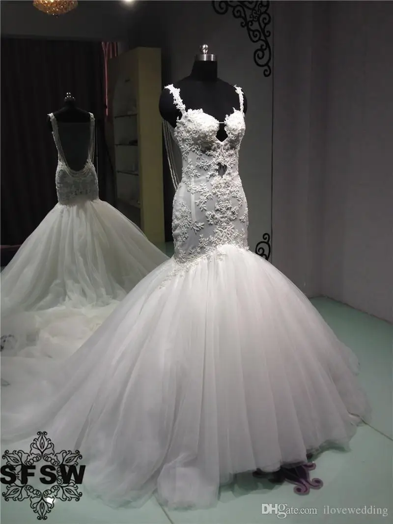 Real Sample sexy Backless Pearls Mermaid Vintage Lace Vestido De Noiva bridal gown Summer mother of the bride dresses