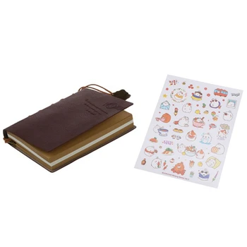 

1Pcs Vintage Leather Bound Blank Pages Diary Notebook & 6Pcs Korea Creative Cartoon Potato Rabbit Series Sticker