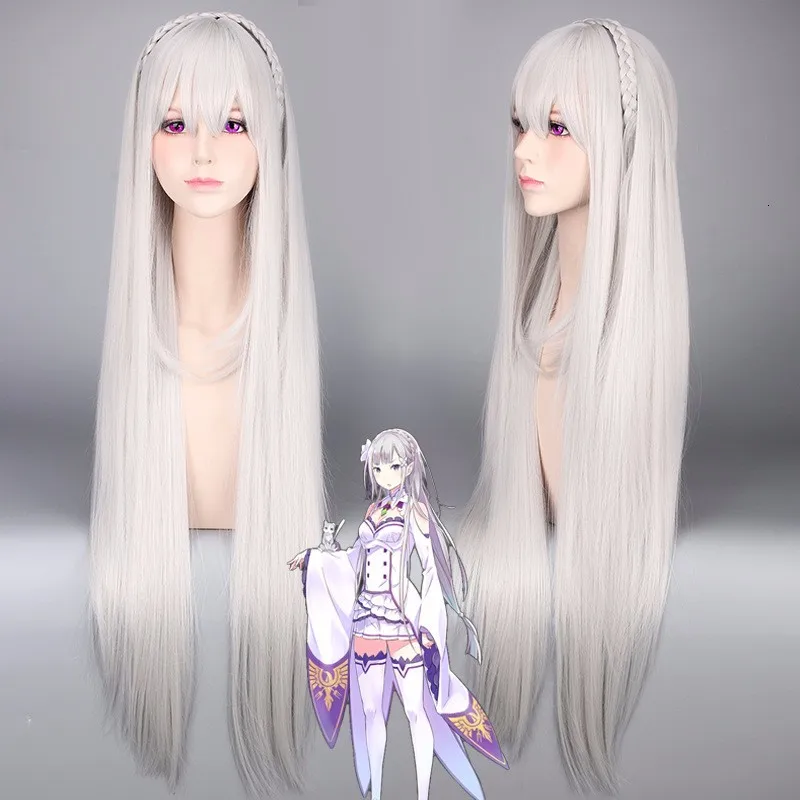 Жизнь в другом мире от Zero Re:Zero kara Hajimeru Isekai Seikatsu Emilia длинный парик для косплея +