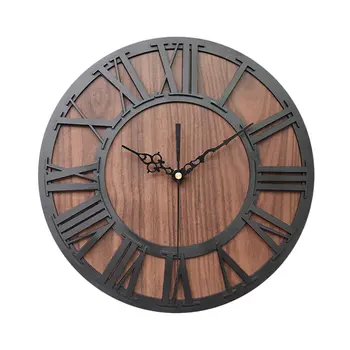 

European retro wooden Rome digital craft wall clock farmhouse decor modern design cuckoo